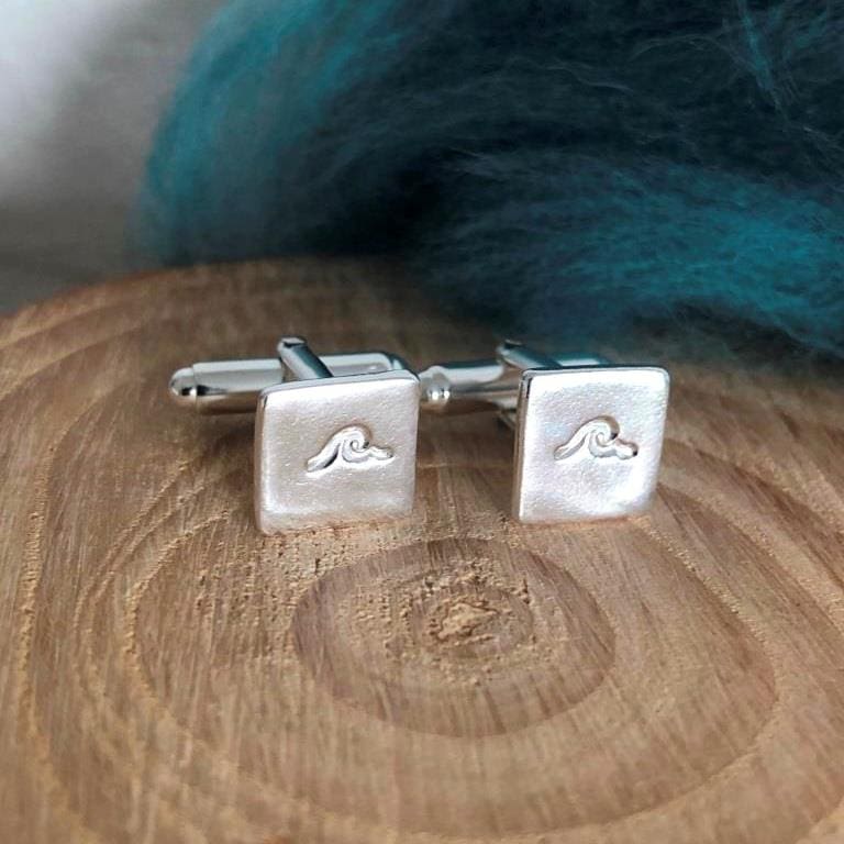 Recycled-Silver-Surf-Wave-Cufflinks