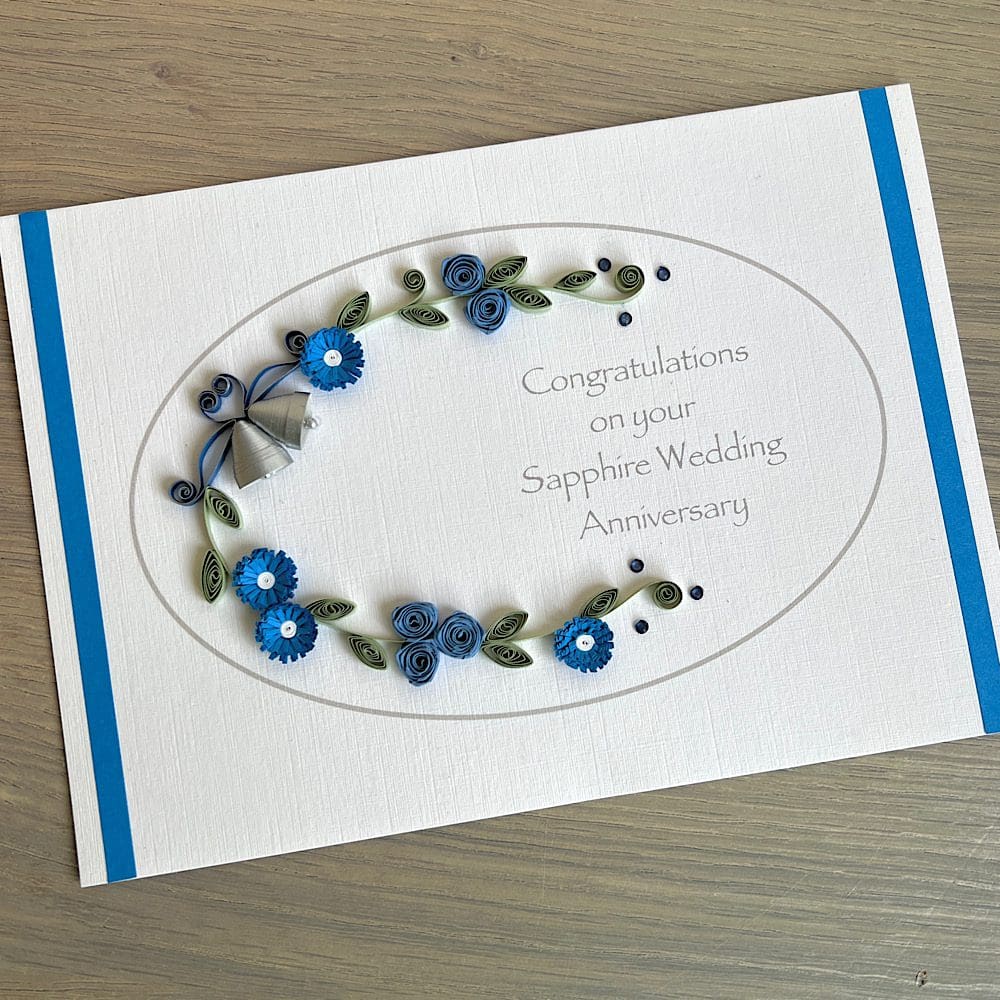 Quilled anniversary congratulations card 65th sapphire