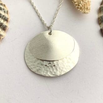 Sterling Silver Brushed Satin and Hammered Pendant