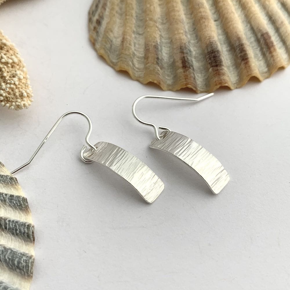 Sterling Silver Dangle Curved Hammered Earrings