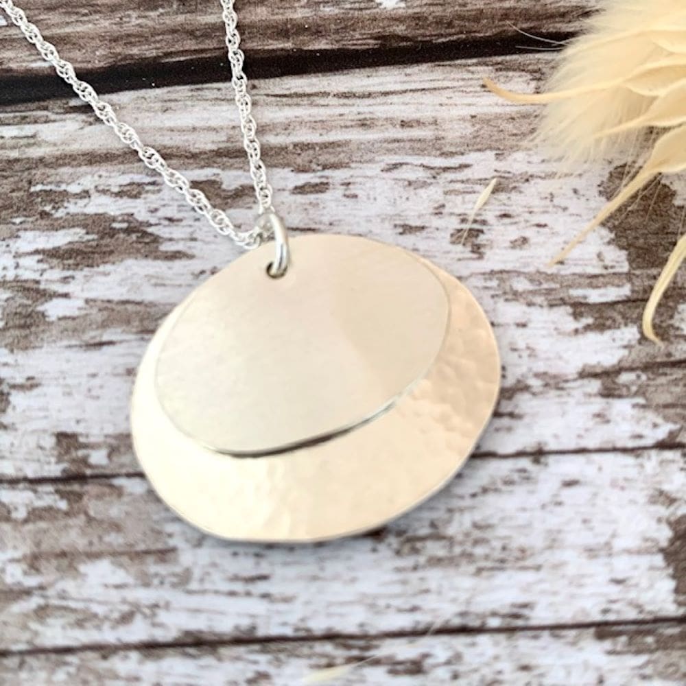 Sterling Silver Double Layer Textured Oval Necklace