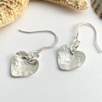 Sterling Silver Textured Love Hearts Dangly Earrings