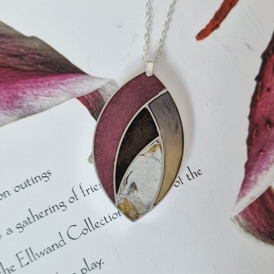 Sterling Silver Resin & Polymer Clay Art Deco Style Pendant in Rich, Autumnal Jewel Toned Colours
