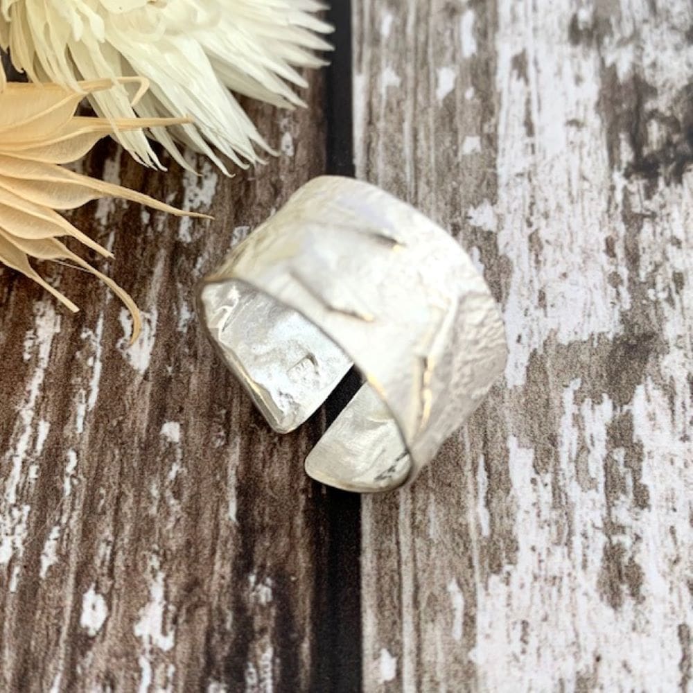 Sterling silver wide rustic ring
