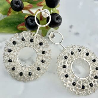 Sterling silver wire crochet earrings spinels