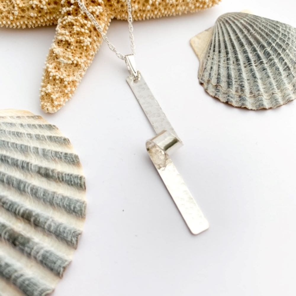 Textured Sterling Silver Vertical Scroll Pendant