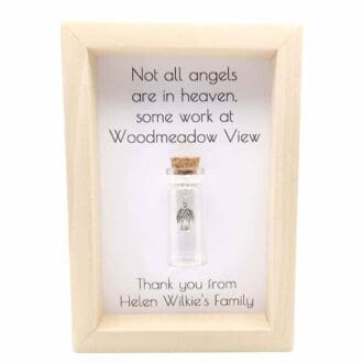 not all angels are in heaven framed quote for care home staff with an angel charm