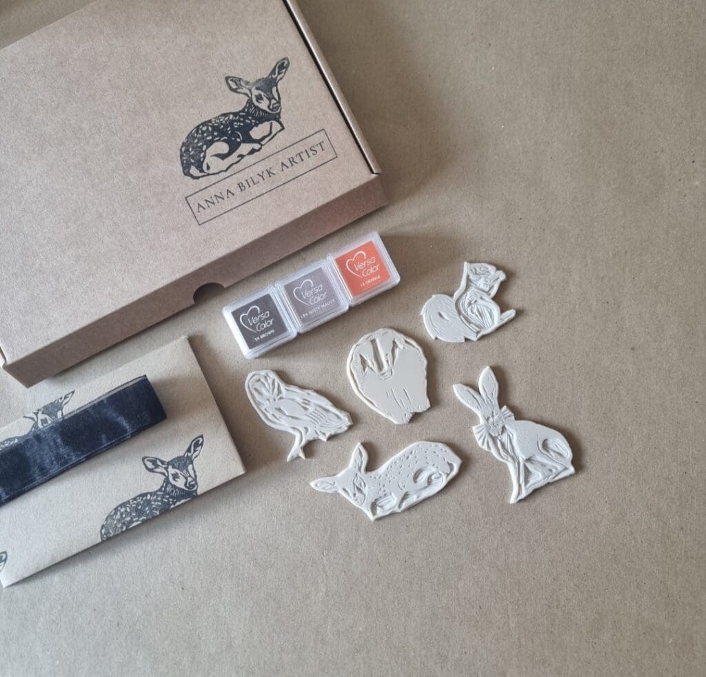 Woodland Wildlife Kit of Rubber Stamps and Ink including Owl