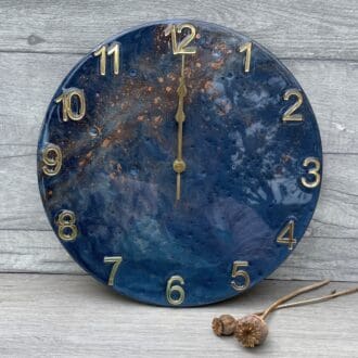 30cm blue and copper resin clock