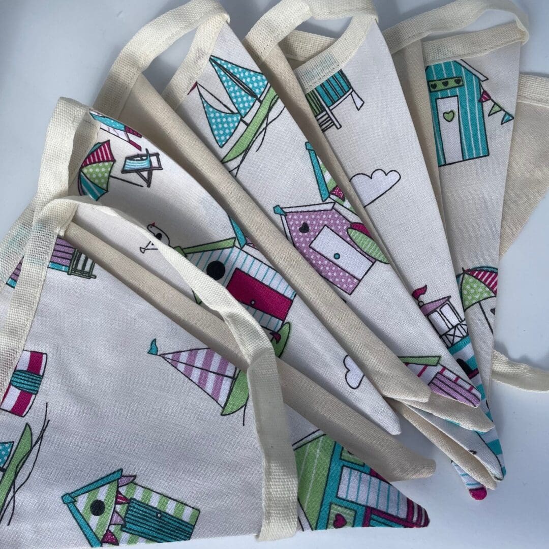 Beach hut theme fabric bunting