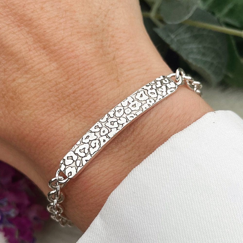 sterling silver leopard print textured bracelet