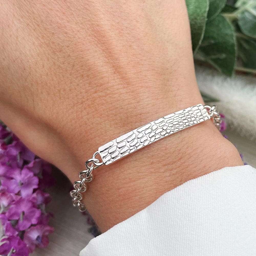 sterling silver snake print bar bracelet