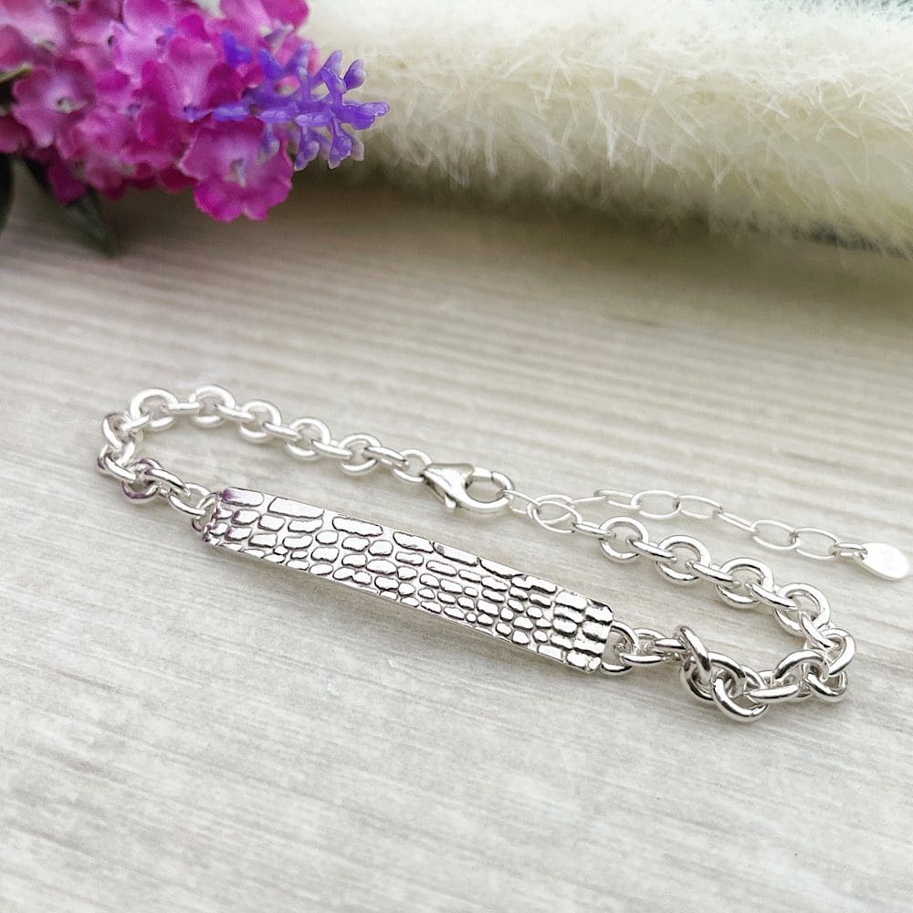 sterling silver snake print bar bracelet