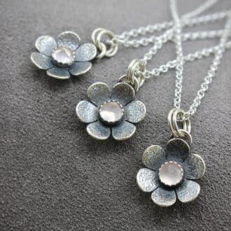 willow and twigg Sterling Silver & Rose Quartz Flower Pendant necklace