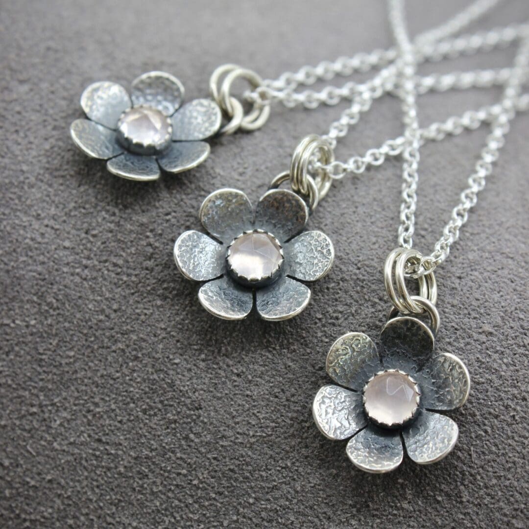 willow and twigg Sterling Silver & Rose Quartz Flower Pendant necklace