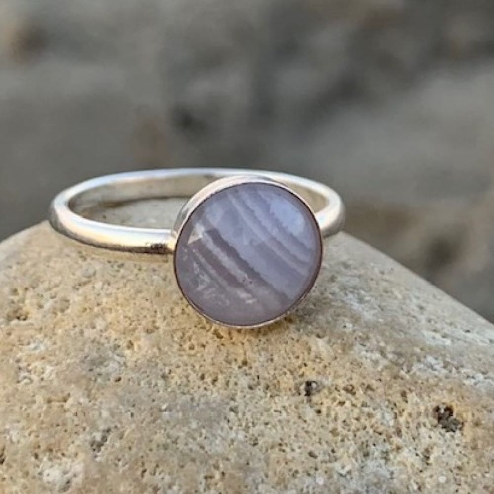 925 Silver Blue Lace Agate Ring Band