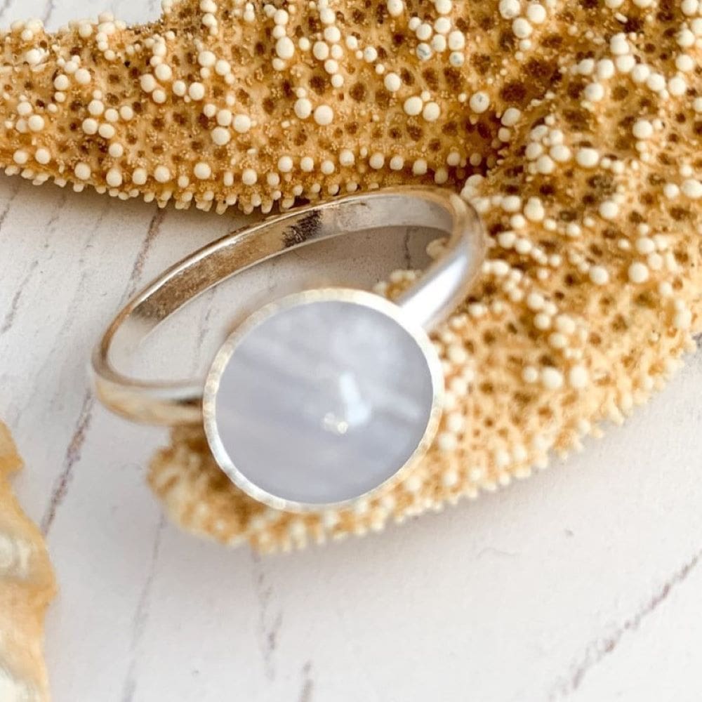 925 Sterling Silver Blue Lace Agate Gemstone Ring