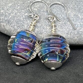 multicoloured purple glass drop earrings