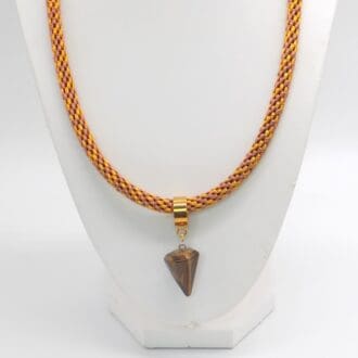 Brown Cord Kumihimo Necklace with Tiger Eye Gemstone