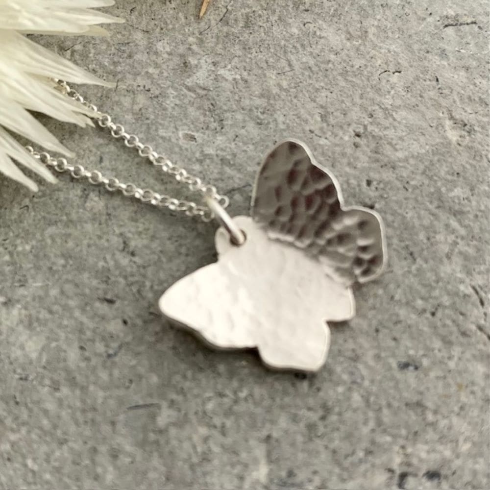 Butterfly Silver Necklace With Hammered Texture