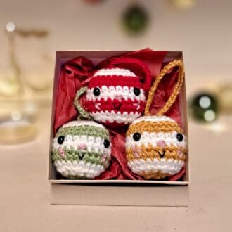 Cute crochet baubles in a set of three