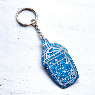 Coffee keyring - resin - glitter - blue - sparkly