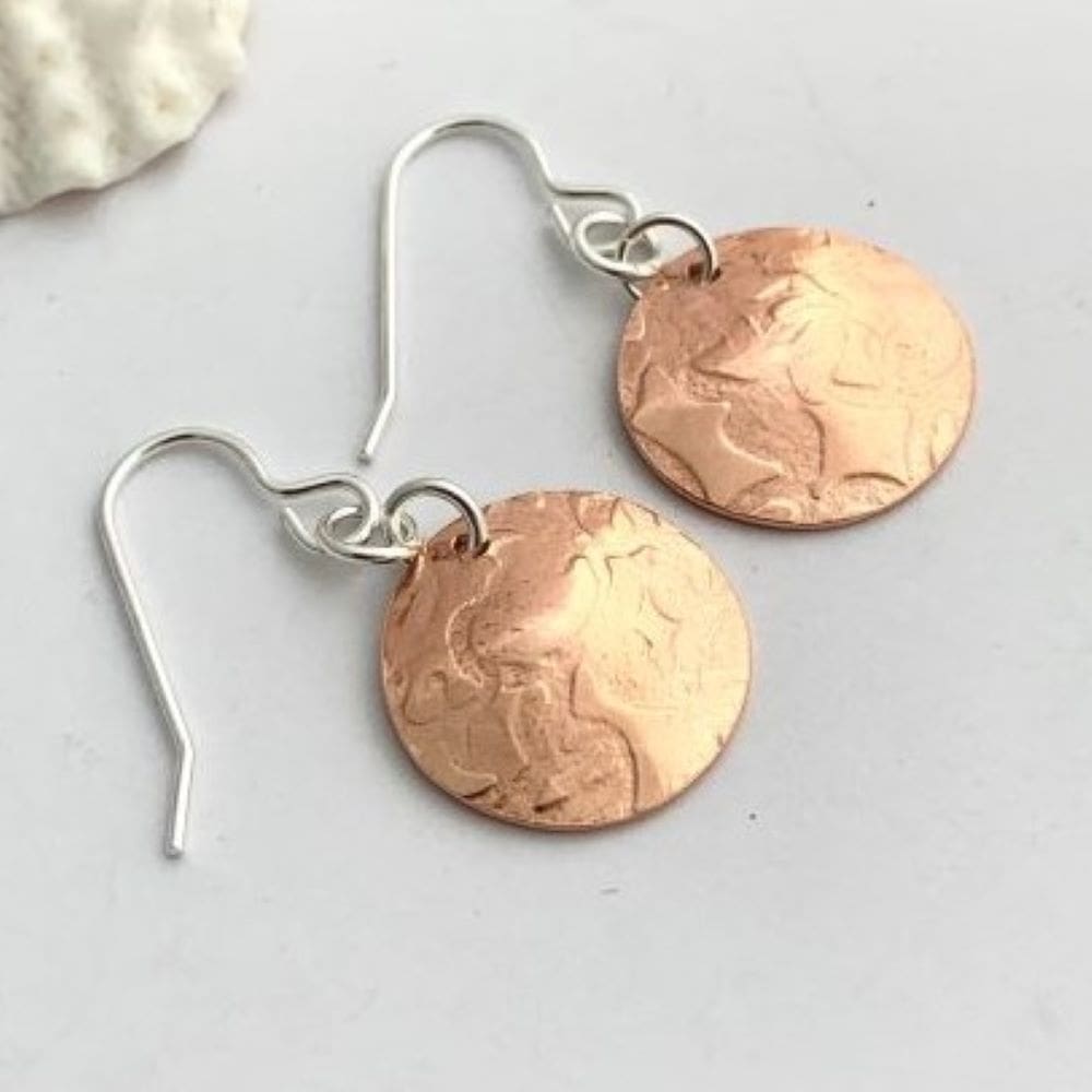 Copper Dangly Circle Patterned Earrings