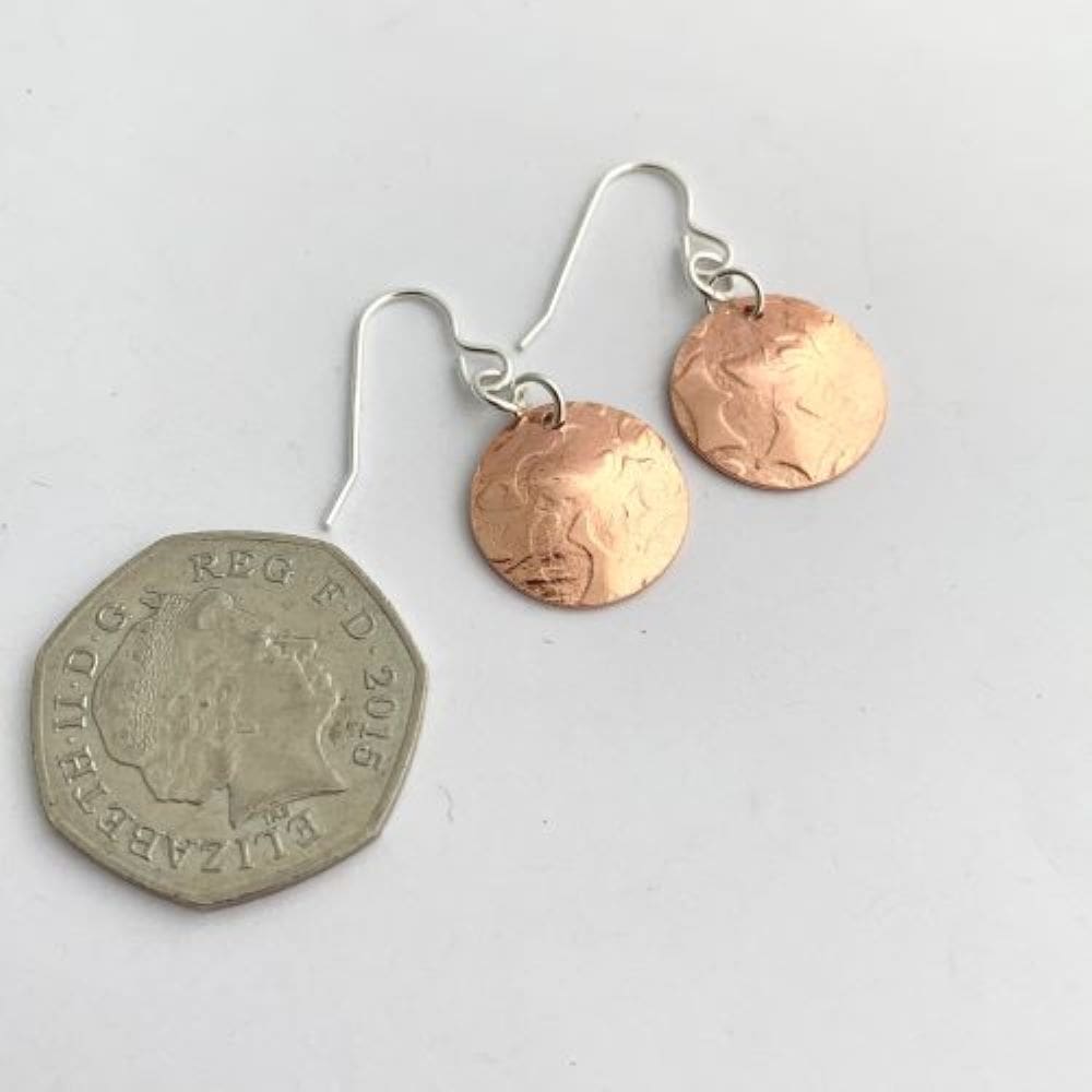 Copper Lace Hammered Dangle Earrings