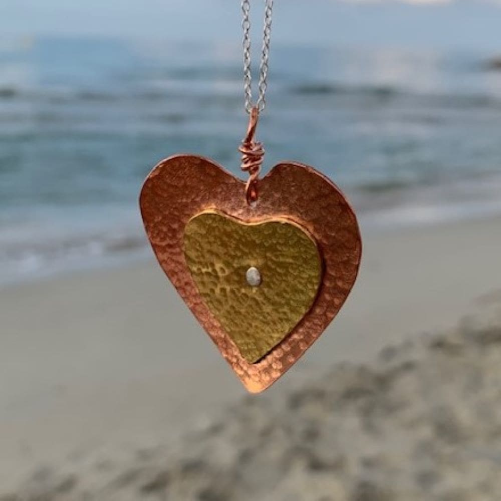 Copper and Brass Hammered Heart Pendant