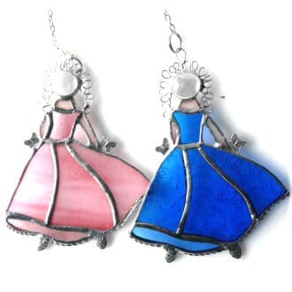 dancer princess cinderella stained glass suncatcher handmade blue pink