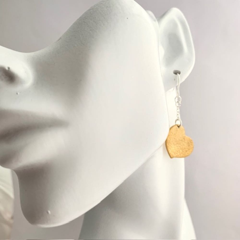 Dangly Hammered Brass Heart Earrings