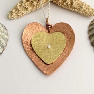 Double Heart Copper and Brass Pendant