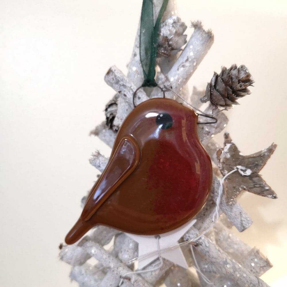 Fused glass robin