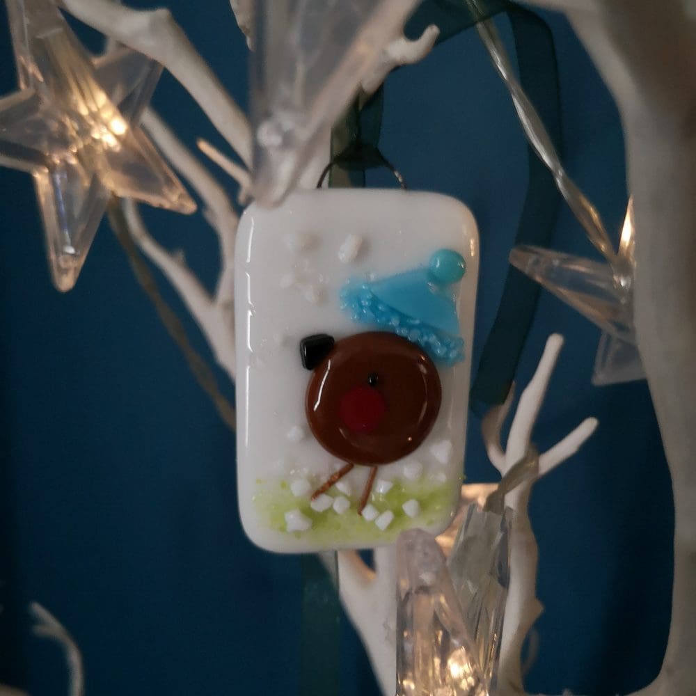Fused glass robin christmas decoration