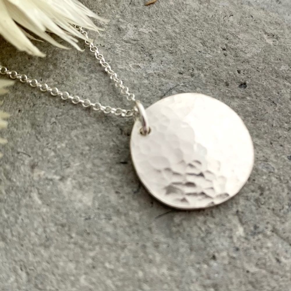 Hammered 925 Sterling Silver Disc- Necklace