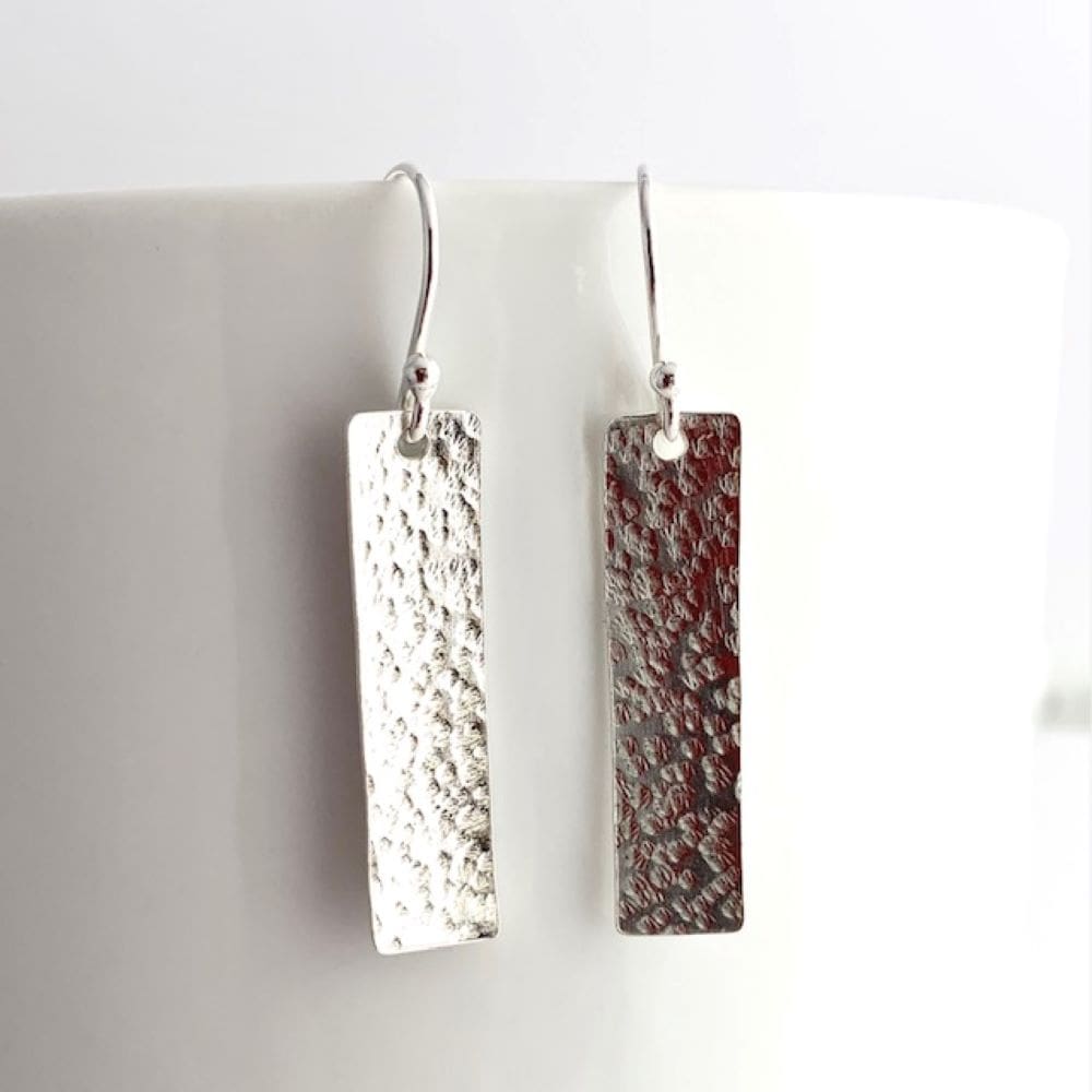 Hammered 925 Sterling Silver Rectangle Earrings