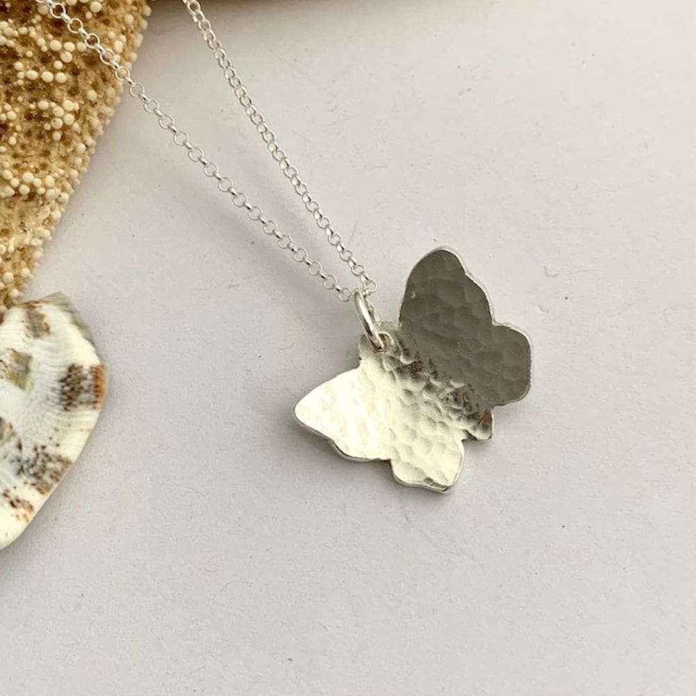 Hammered Little Sterling Silver Butterfly Pendant
