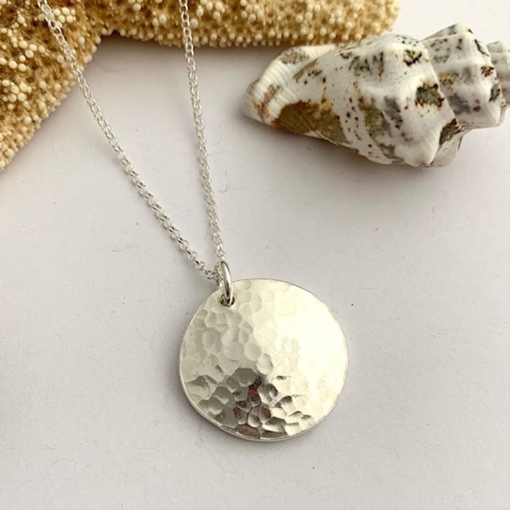 Hammered Sterling Silver Disc Necklace Pendant