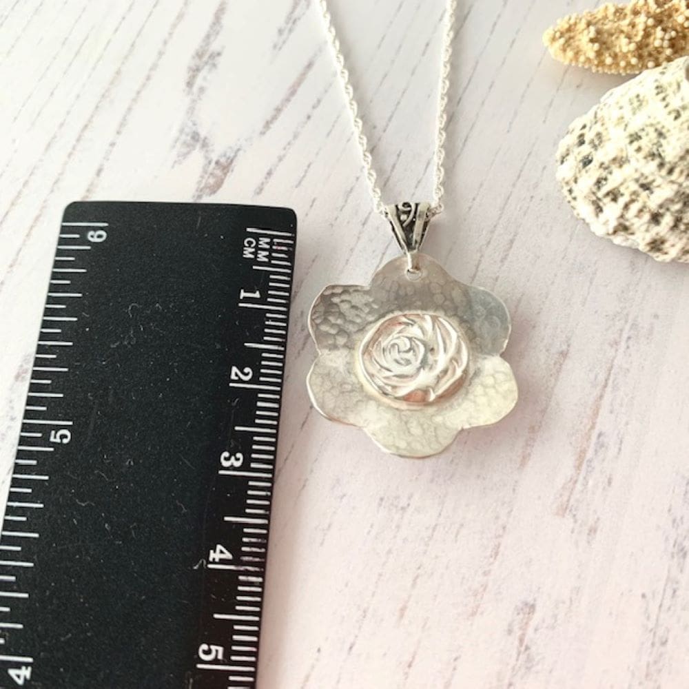 Hammered Sterling Silver Flower Necklace