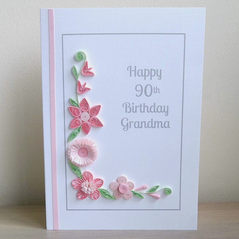 Personalised 90th birthday card, quilled, handmade