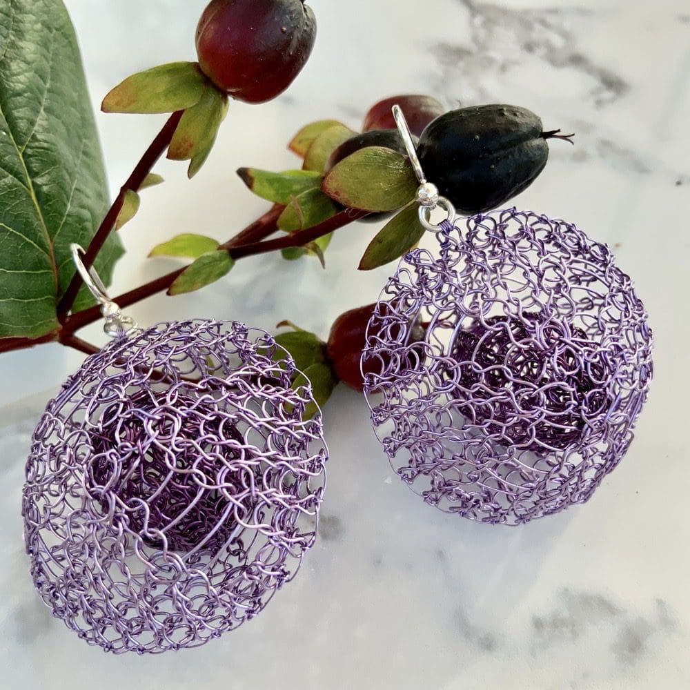 Lilac wire lace ball earring original design