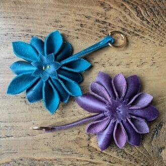 Leather flower bag charm or key fob hand crafted