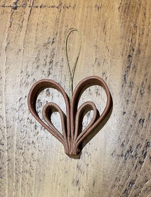 Christmas tree decoration natural oiled leather heart shaped