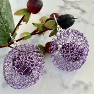 Lilac wire lace ball earrings unique design