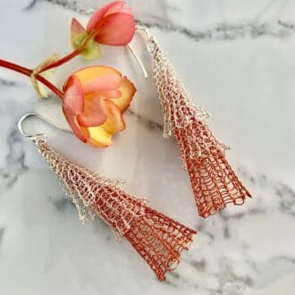 Long copper colour wire lace earrings