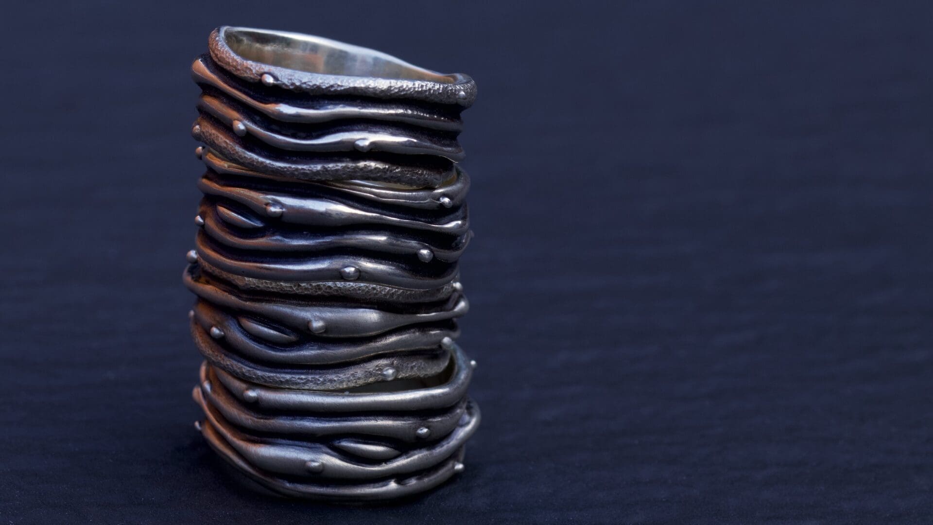 Handmade Bespoke Sterling Silver Ocean Ring Band Stack