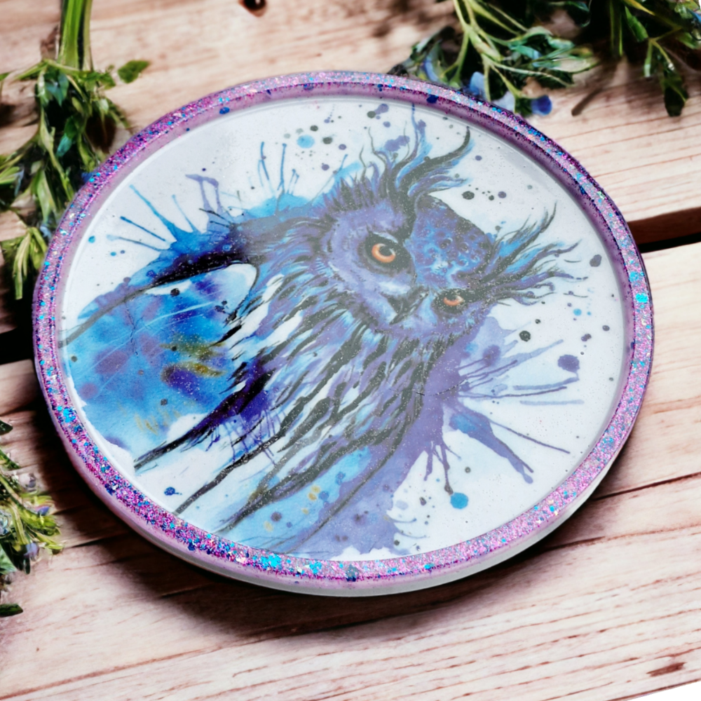 Owl tray - resin dish - purple - blue - homeware