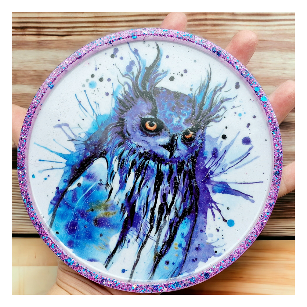 Owl tray - resin dish - purple - blue - homeware