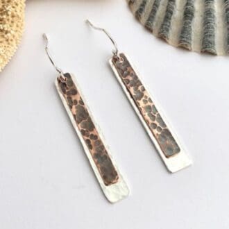 Oxidised Copper and Sterling Silver Drop Layer Earrings