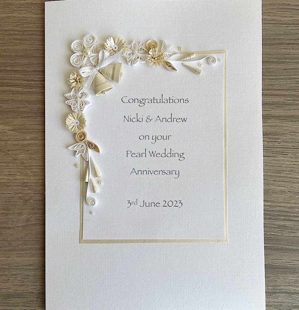 Quilled pearl 30th anniversary card handmade personalised